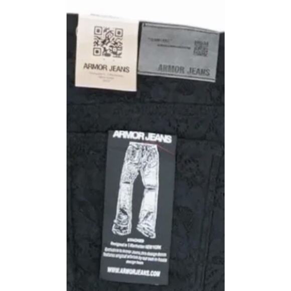 NWT Men’s ARMOR JEANS Black Jeans 34 X 36 Patterned Lacey Type Stack - Picture 3 of 6